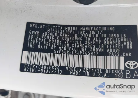 2018 Toyota Corolla Se from USA, damaged, VIN 5YFBURHE6JP765917